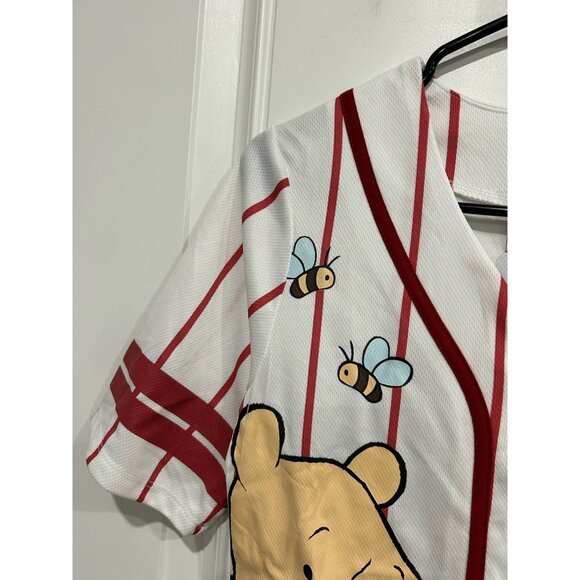 Disney Winnie The Pooh Baseball Style Button-Up Shirt Sz Small White Red - Picture 4 of 8